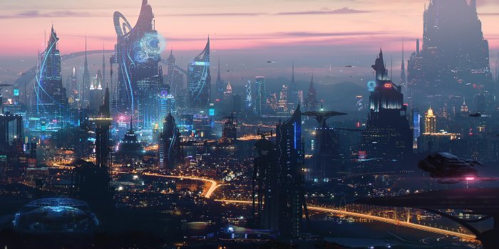 7680x2160 Sci-Fi City by Shusei Sasaya [7680x2160