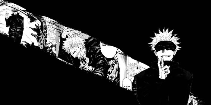 1920x1440 Gojo Sataru With Manga Strip Wallpaper