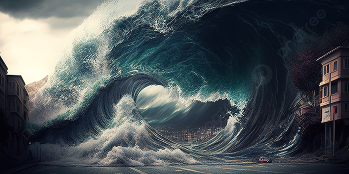 1200x686 Giant Monster Wave Breaking Over A City