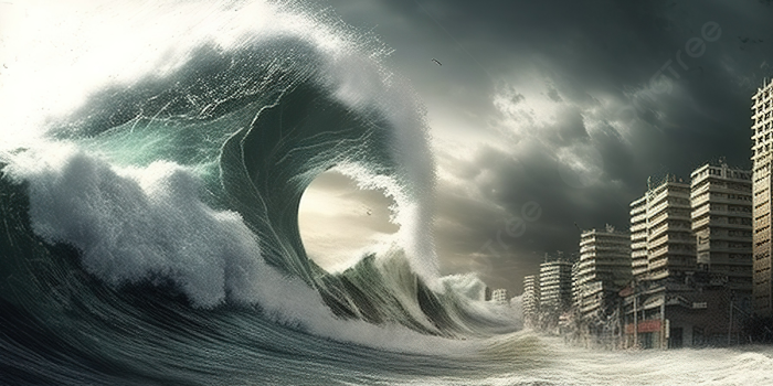 1200x686 Large Wave Hitting The City And A