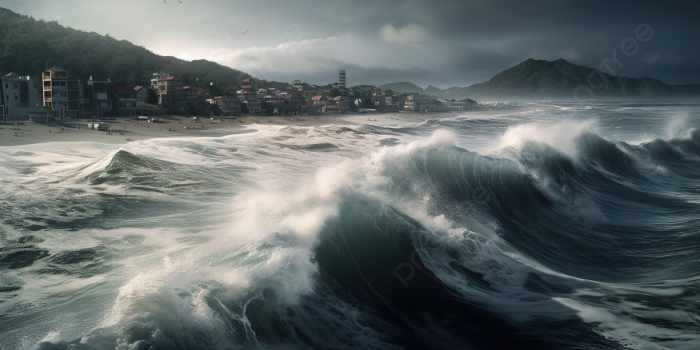 1200x673 Ocean Waves Crash Over A City In