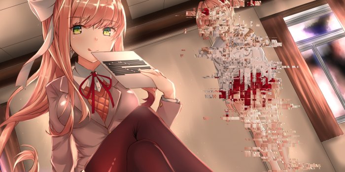1999x1182 DDLC Monika HD Wallpaper: Glitch in Reality