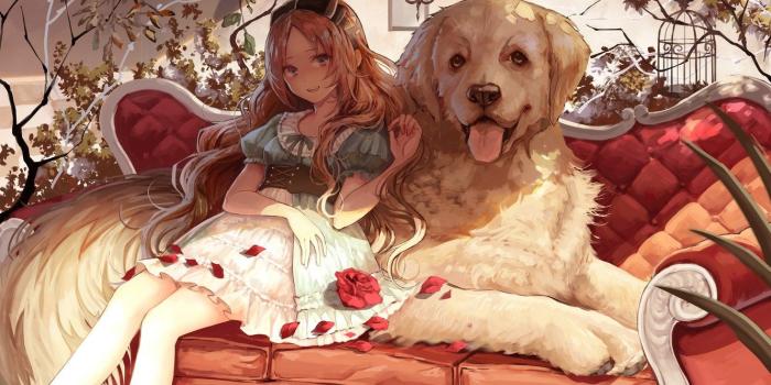 1332x850 Anime Girl With Dog Wallpapers