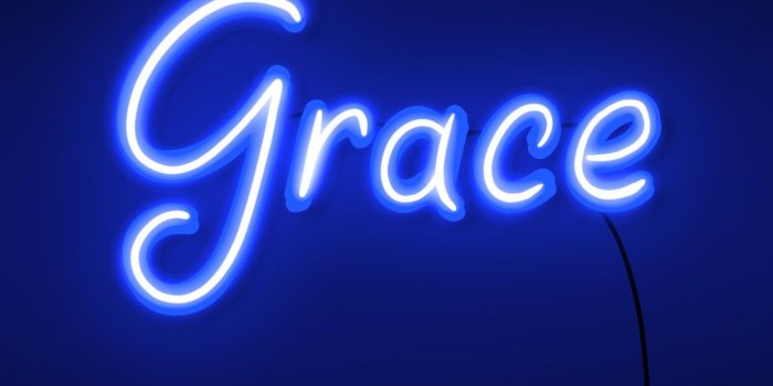 1242x2688 Blue Grace Neon Sign Wallpaper