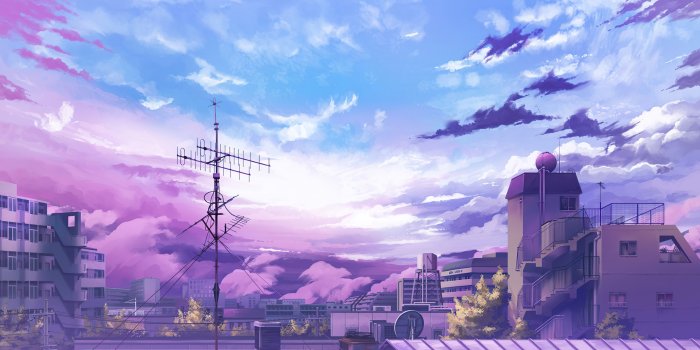 2560x1440 2560x1440 Anime Clouds Buildings 5k