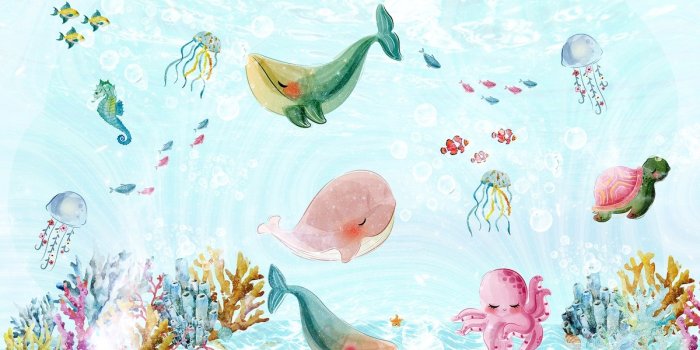 1200x720 Cute Sea Animals Wallpaper Mural