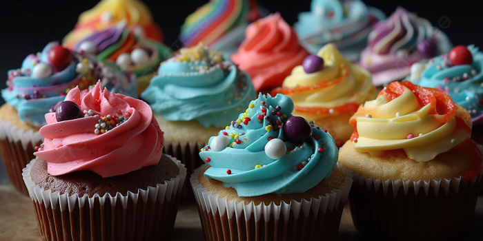 1200x673 Multi Colored Frosted Cupcakes On A