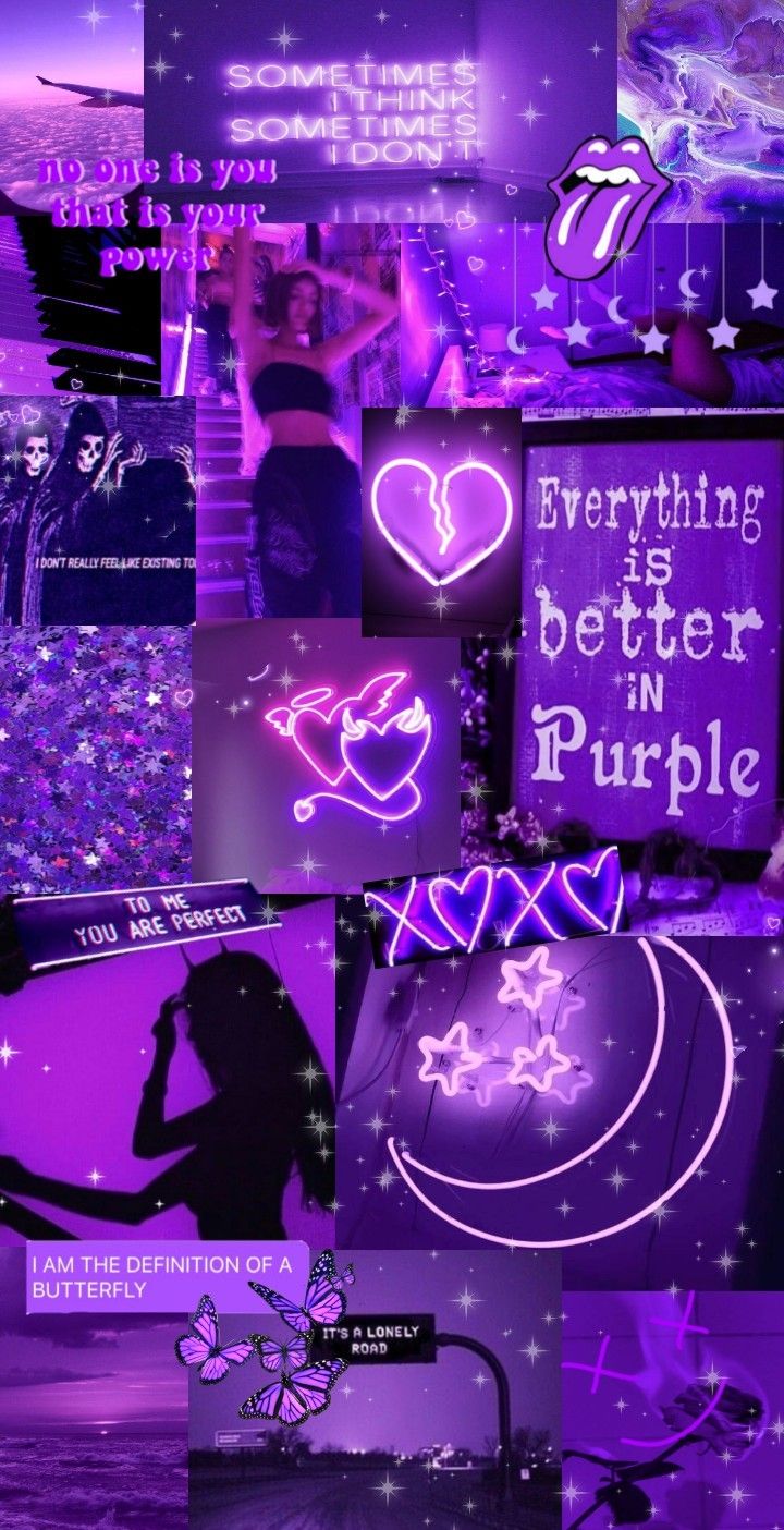720x1404 Purple Aesthetic Collage Wallpaper