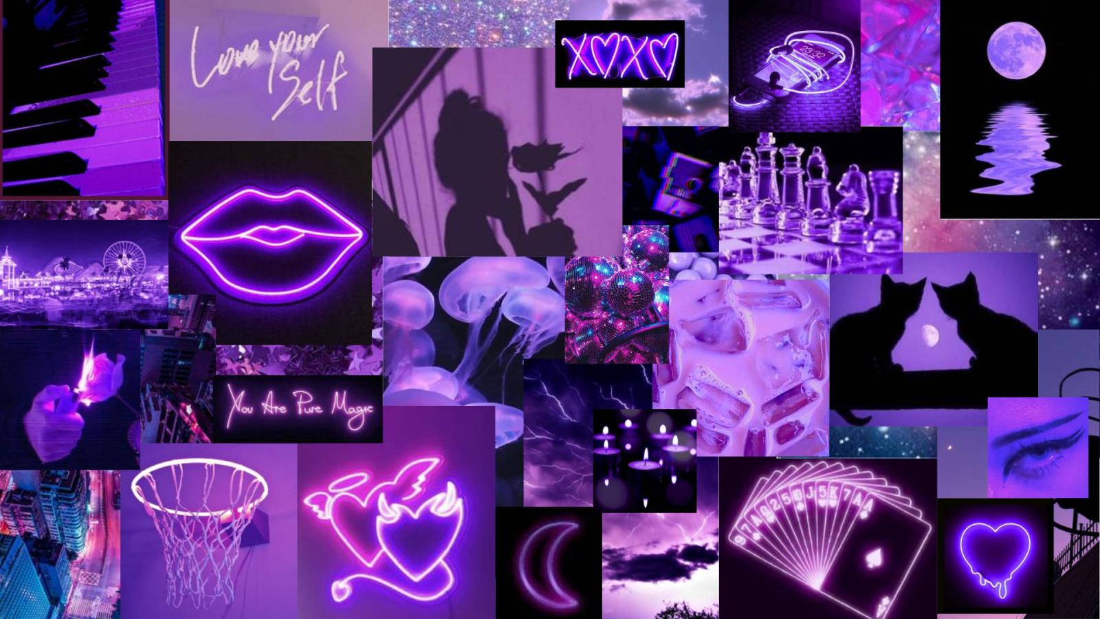 1920x1080 Dark Purple Aesthetic Collage Wallpaper