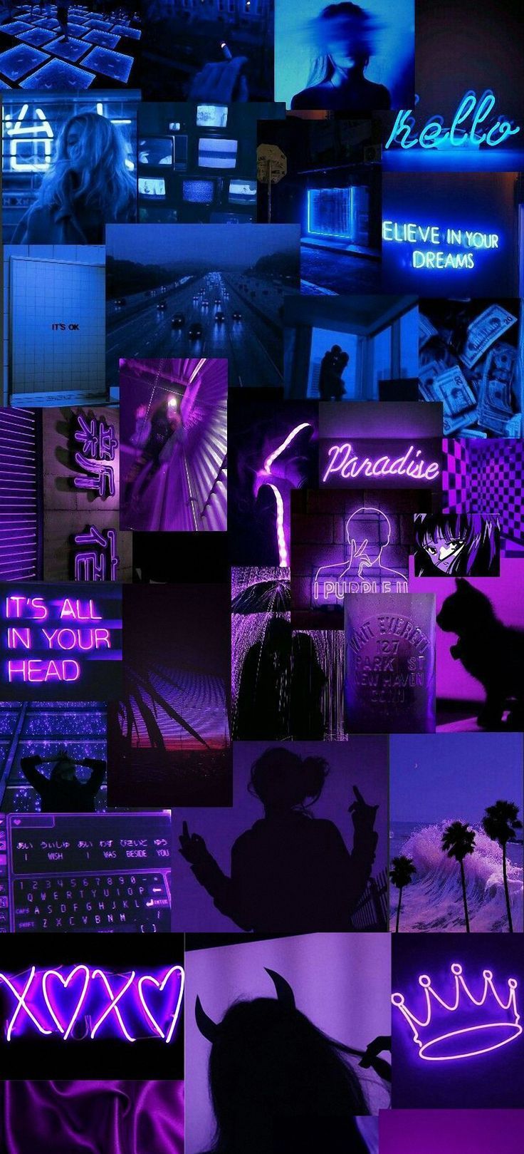 736x1619 Purple Neon Collage Phone Wallpapers