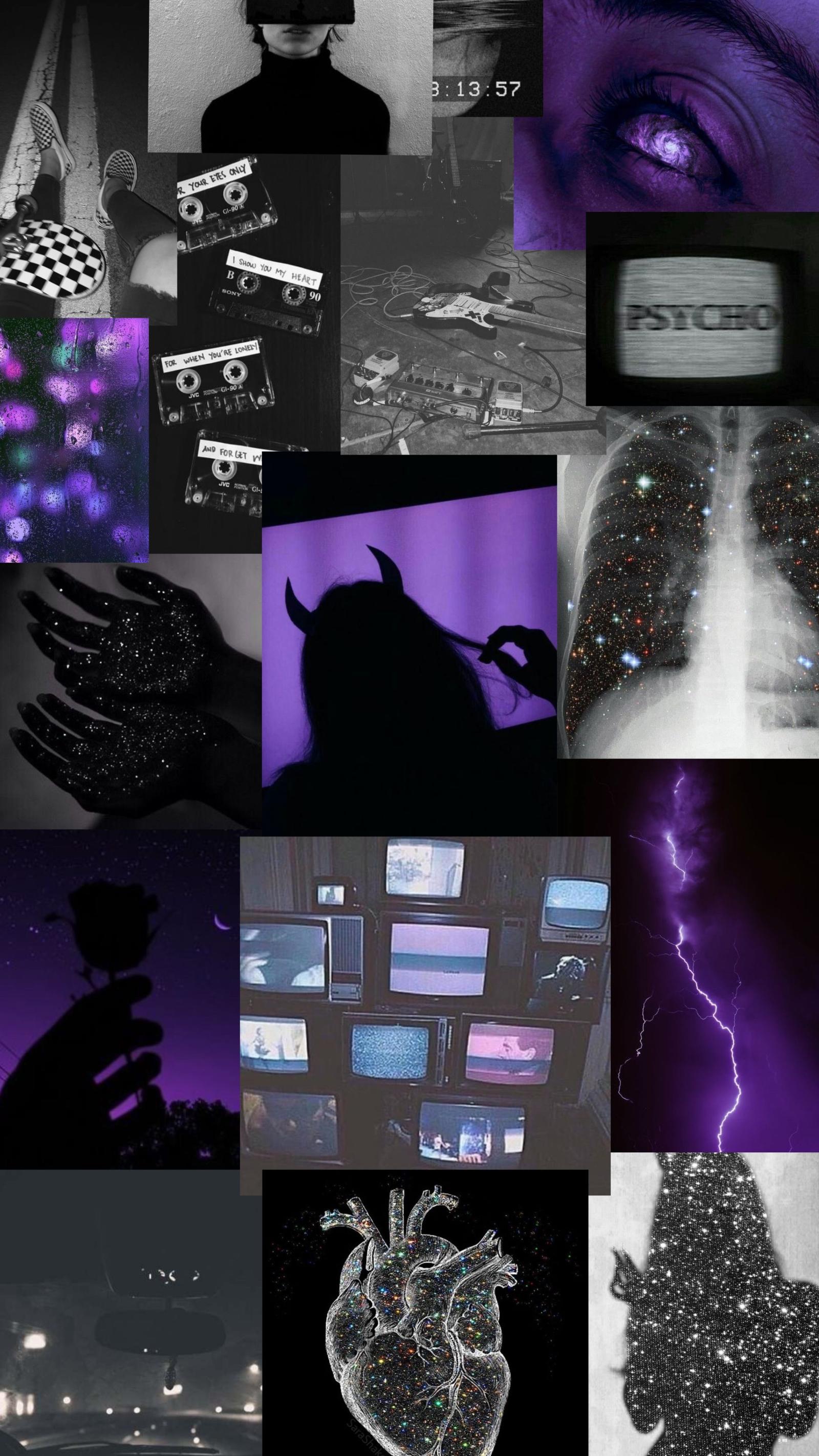 2304x4096 Black and Purple Grunge Collage Wallpaper