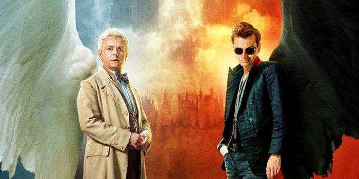 736x1308 Good Omens Wallpaper - Angel and Devil