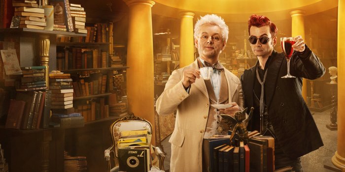 1920x1080 Heavenly HD Wallpaper of Good Omens Duo