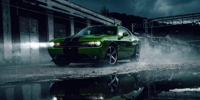 1920x1080 Green Dodge Challenger SRT In The Rain