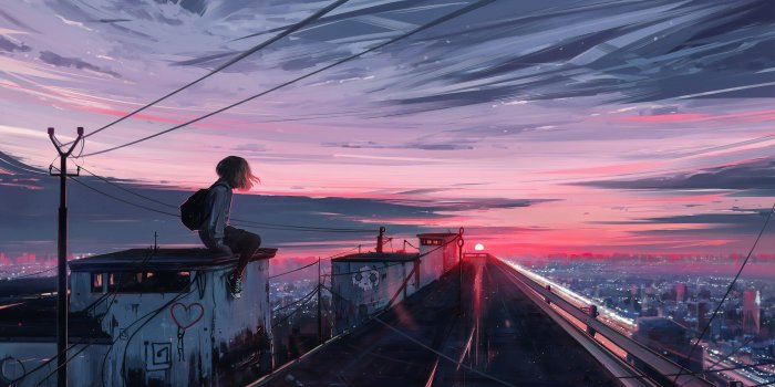 3840x2160 Aesthetic Anime Sunset Wallpaper