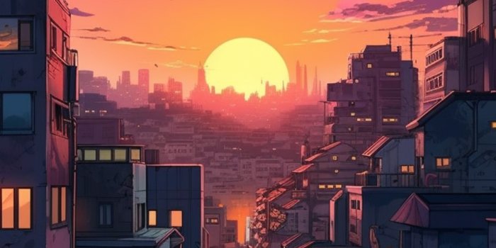 1183x2560 City & Sunset Anime Background