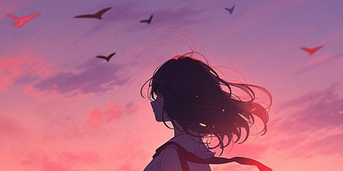 1183x2560 Anime Girl & Sunset Wallpaper - Cute