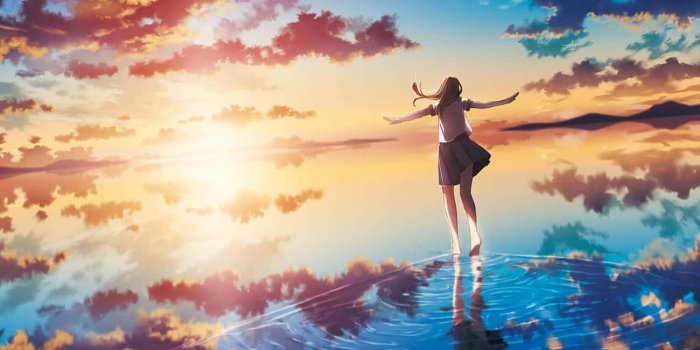 1300x921 100+] Anime Sunset Wallpapers