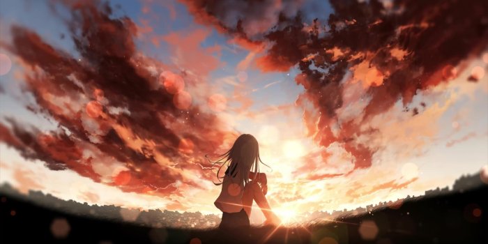 1920x1080 Anime Girl Watching Sunset Live