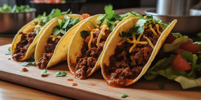 1200x673 Four Meaty Tacos Sitting On A Board