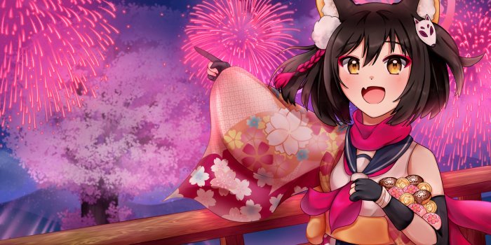 1920x1080 Blue Archive Izuna Fireworks Wallpaper