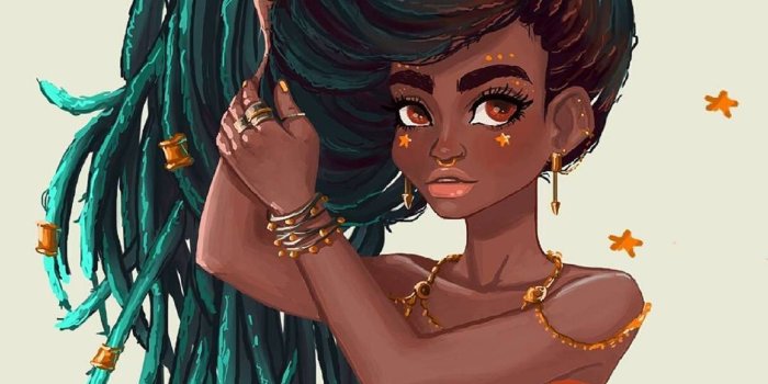 1920x1920 Cute Black Girl Cartoon Art Wallpaper