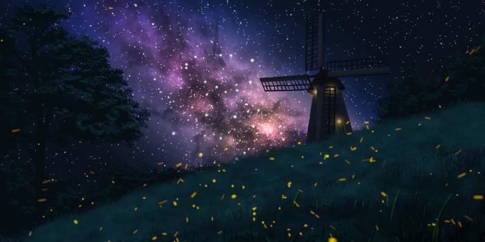 1920x1080 Download Firefly Starry Sky Windmill