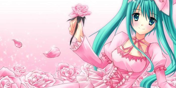 1366x768 Pink Rose Anime Girl Cutecore Wallpaper