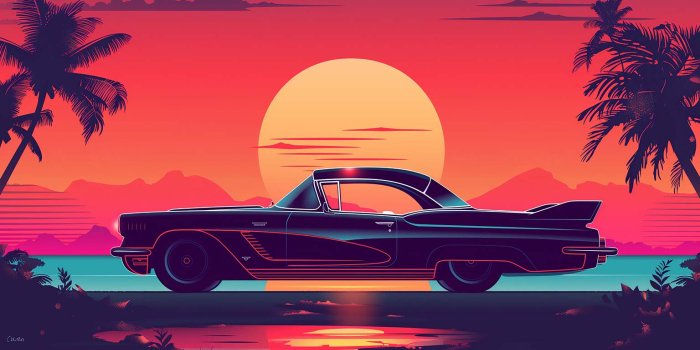 1536x864 Vintage Car Sunset Palms Desktop