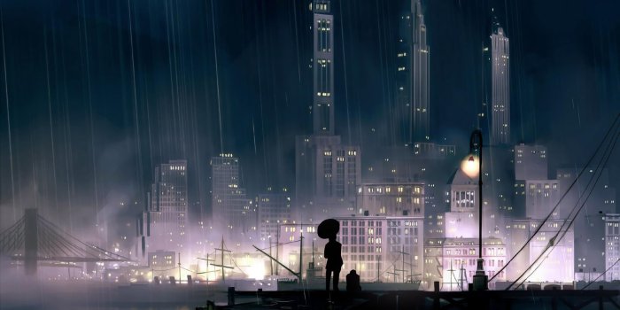 1920x1080 Rainy city at night wallpaper - Fantasy