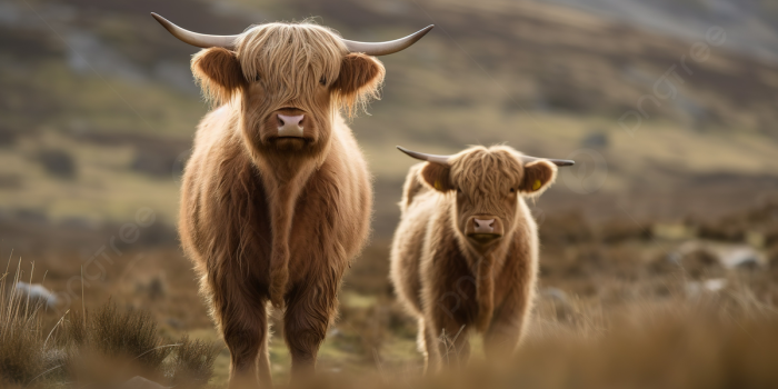 1200x673 Two Highland Cows Are Standing In A