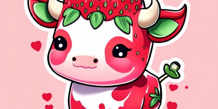1024x1024 Chibi Strawberry Cow Sticker - AI