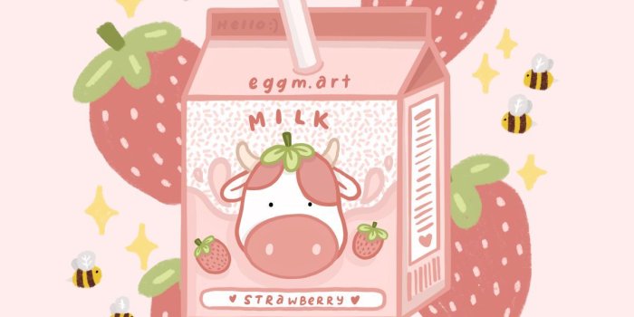 1200x1200 Pink Cow Strawberry Milk Kawaii