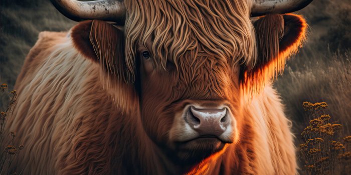 867x1300 Highland Cow With Big Horns, Treechild