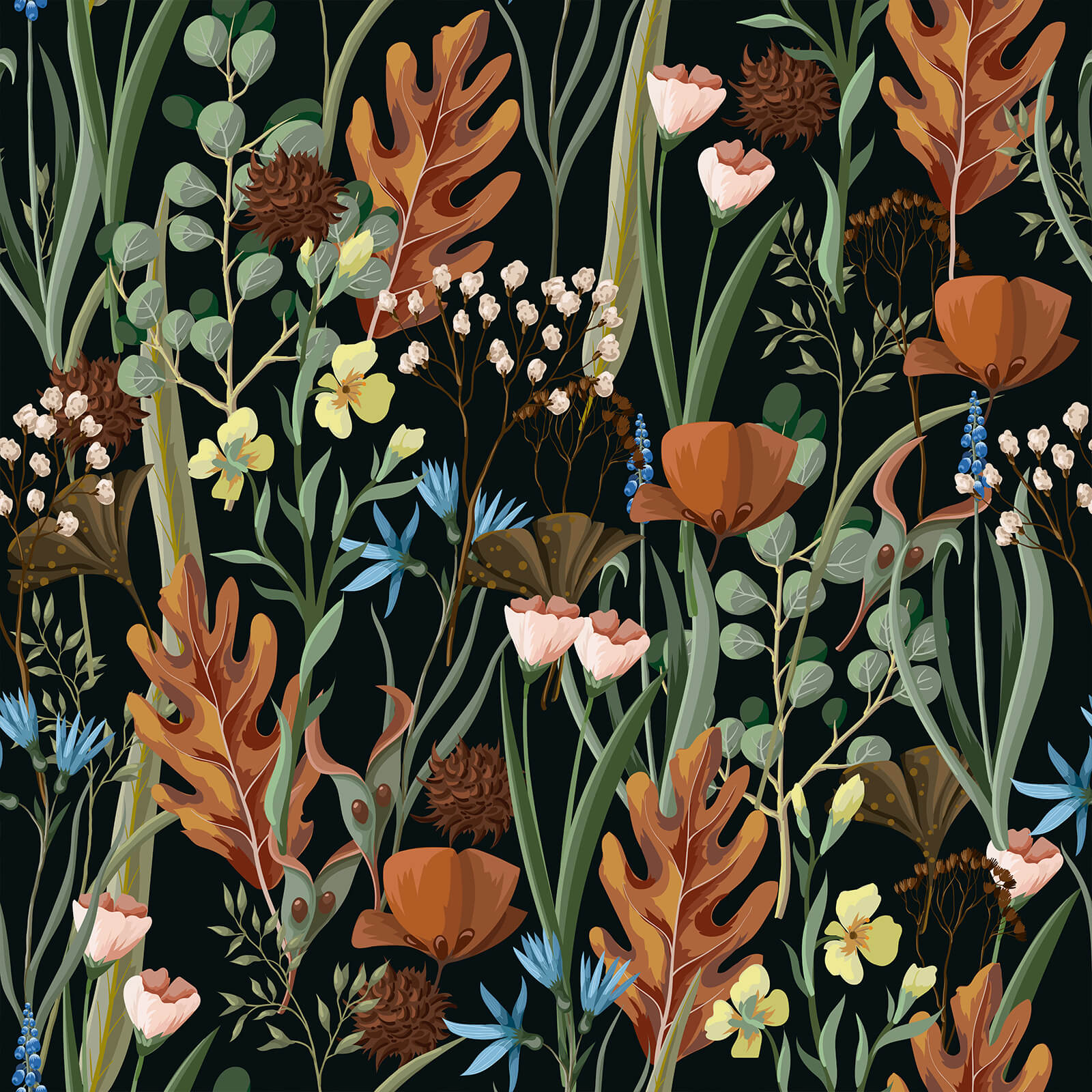 1600x1600 VEELIKE Black Dried Wildflowers Wallpaper 17.7