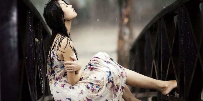 1920x1200 Wallpaper wallpaper, girl, rain, dress