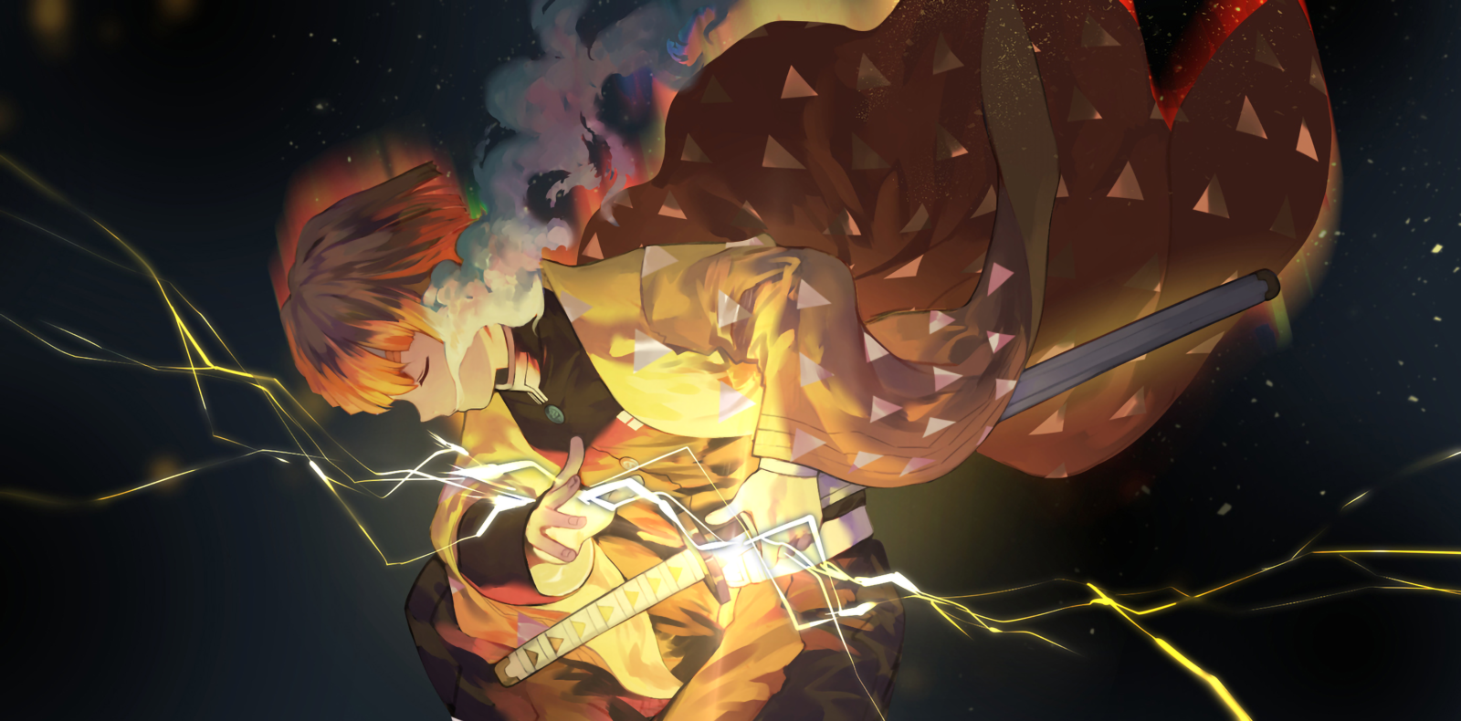 3472x1715 Zenitsu Agatsuma HD Wallpaper - Demon