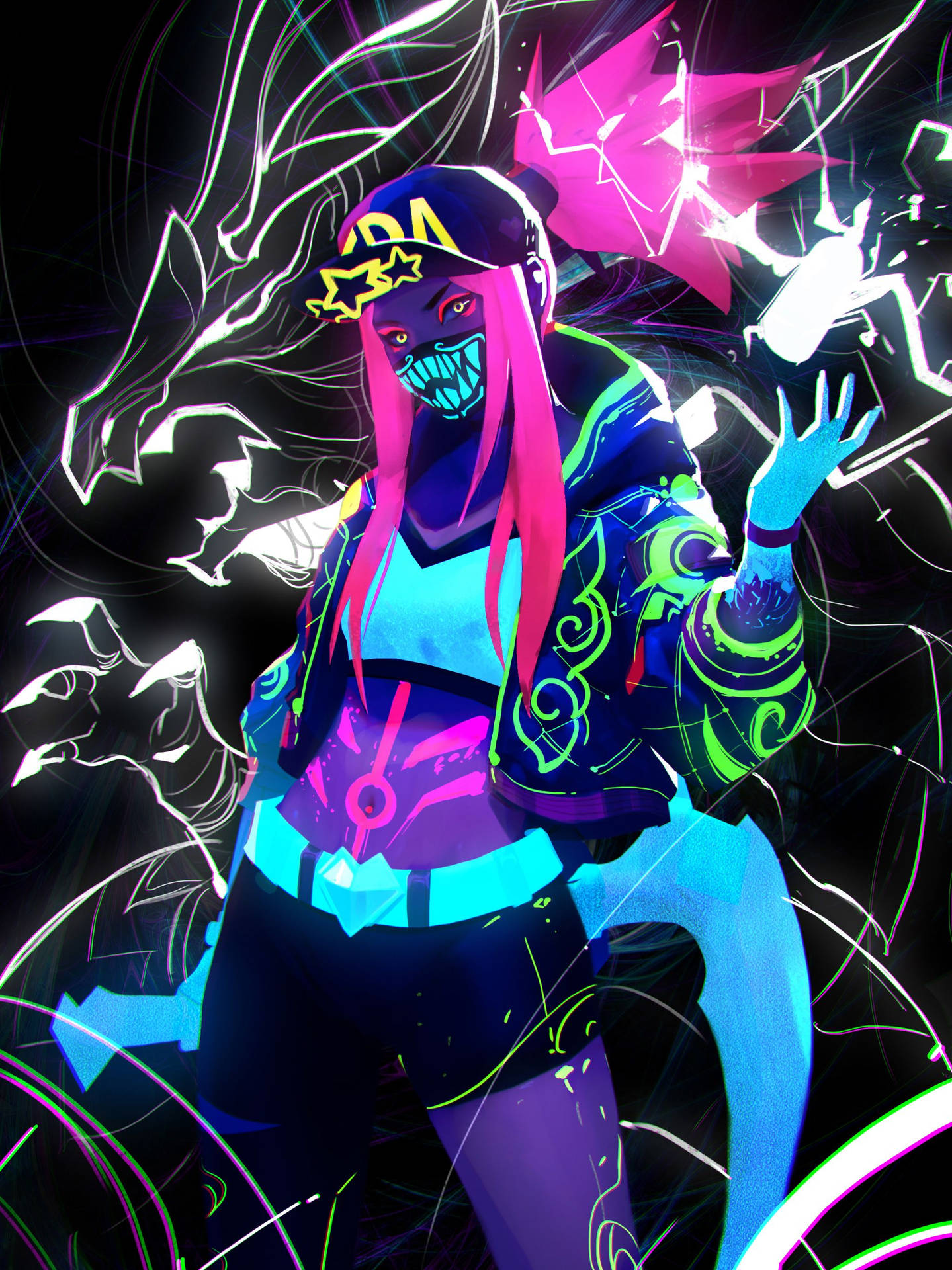 1439x1920 KDA Akali On Black Background Wallpaper