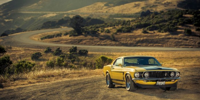 2048x1365 Wallpaper yellow, Mustang, Ford