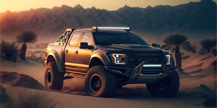 4608x3072 In the desert, a Ford Raptor goes off-road