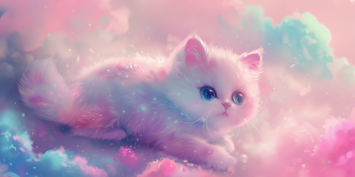 2912x1632 Adorable Cat in Dreamy Pastel Clouds