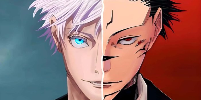 1472x1528 Gojo Sukuna Face Split Wallpaper