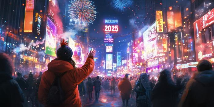 3840x2160 2025 New Year Firework City Celebration