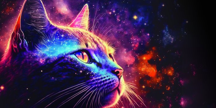 1920x1200 Wallpaper face, stars, cat, neon