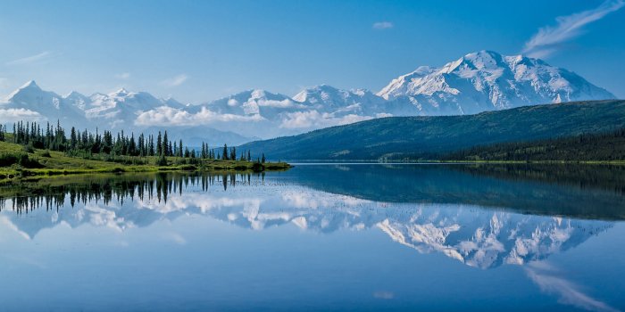 2227x1080 Wallpaper mountains, lake, reflection