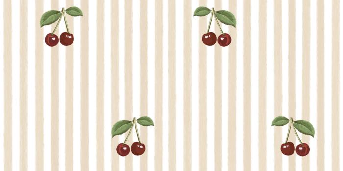 1000x1000 Little Cherries on Beige Stripes