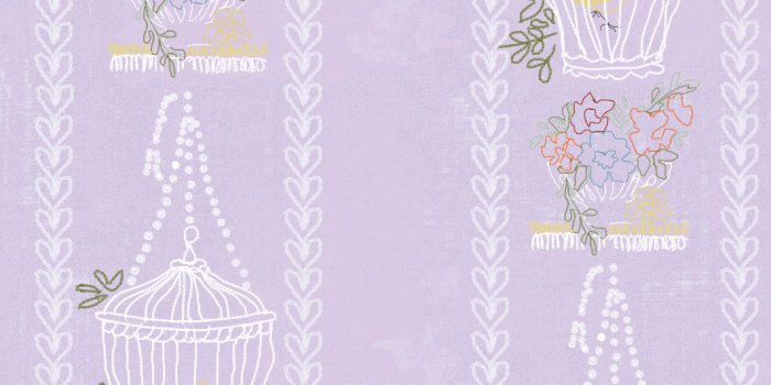 1065x1420 Embroidered Birdcages' Wallpaper by