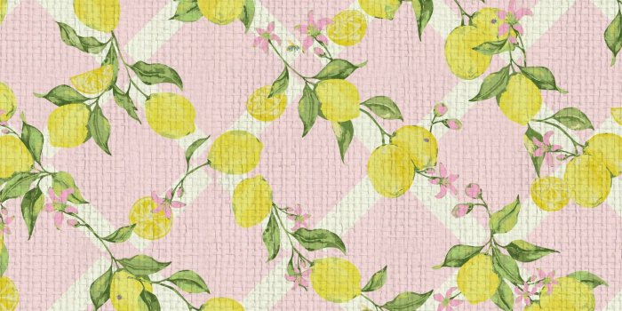 1429x1429 Lattice Lemons & Pink Floral Wallpaper