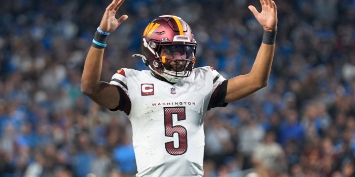 2560x1440 Jayden Daniels and the Commanders stun the top-seeded Lions 45-31 to reach  NFC title game