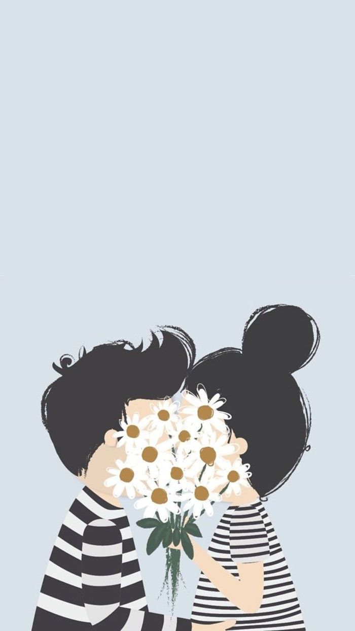 700x1243 Black white stripes blue grey daisies couple iphone phone wallpaper